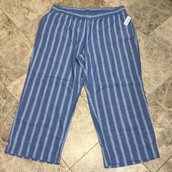 Old Navy Women's Blue Stripe High-Waisted Linen Blend Wide Leg Pants XXL NEW - Picture 2 of 11